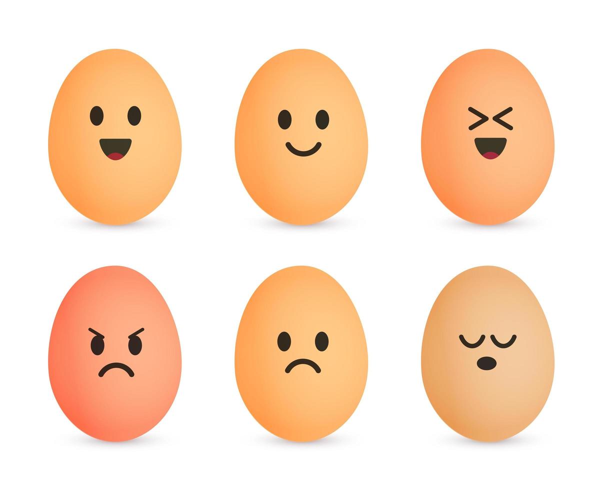 Egg icon set. Cheerful eggshell characters. Emotional face on eggs. Vector isolated illustration.