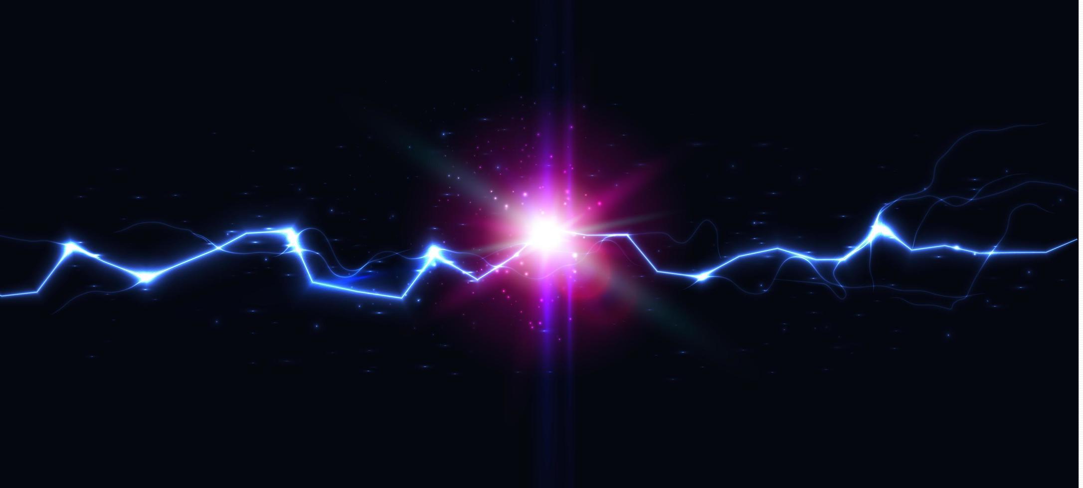 Lightning strike collision, thunder flash battle versus, electric shock strike, battery charge, fireball vector illustration