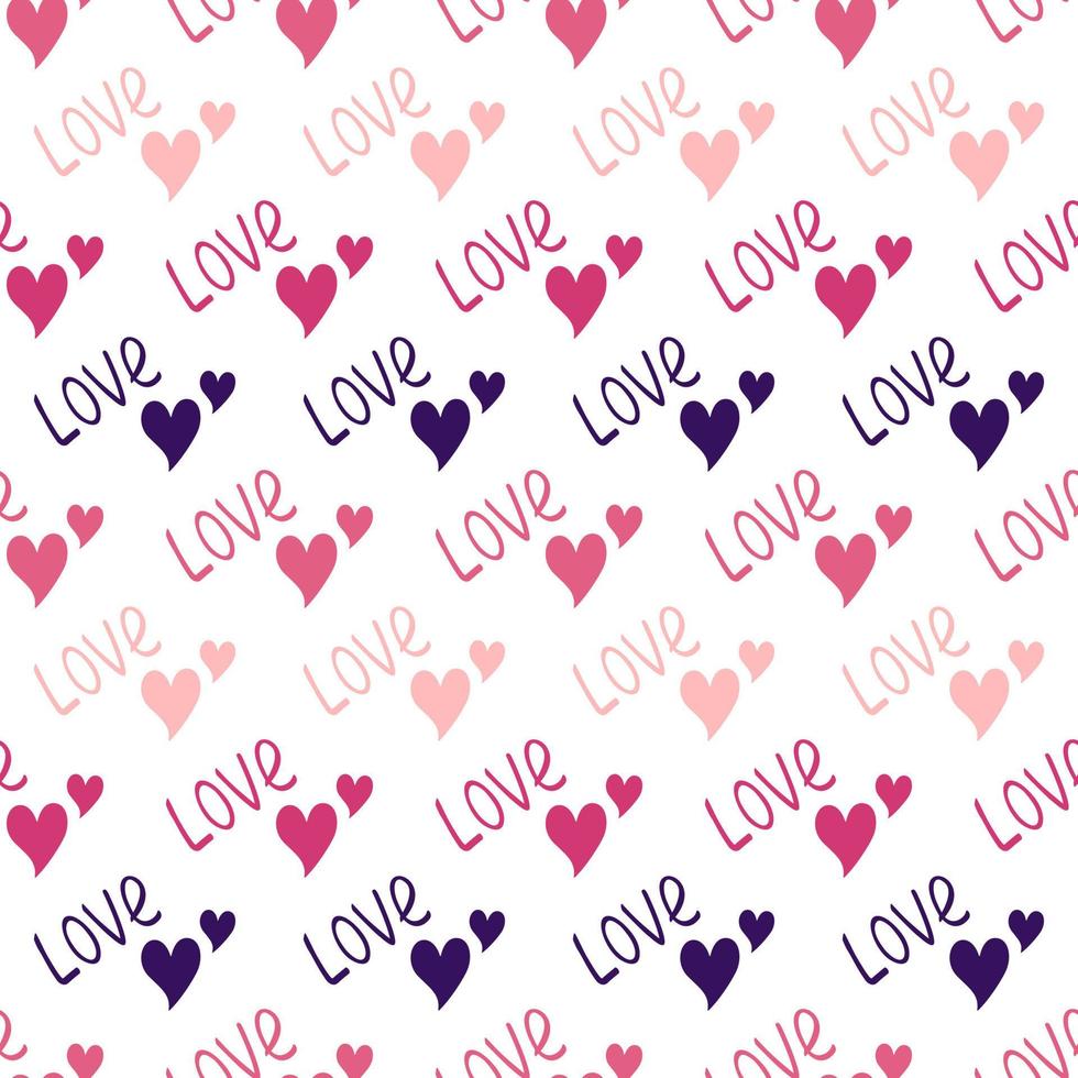 Seamless pattern with hearts and the word love. Festive decoration, print for valentine day, wedding, gift wrapping paper, textiles and holiday design. vector