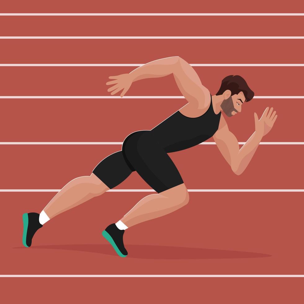 Runner in the stadium. The man is running. Vector illustration in flat style