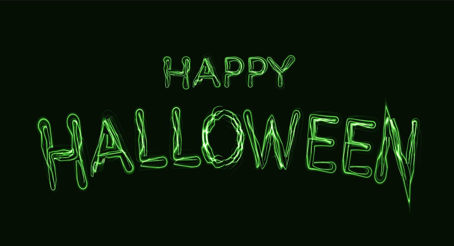 Happy Halloween poster. Green magic lettering for spiritual rituals and the celebration of Halloween day. Vector illustration on black background.