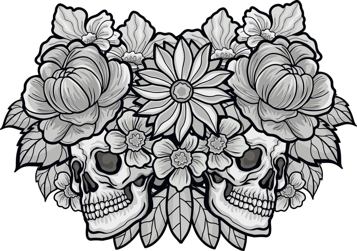 Gothic sign with skull and flowers, grunge vintage design t shirts vector