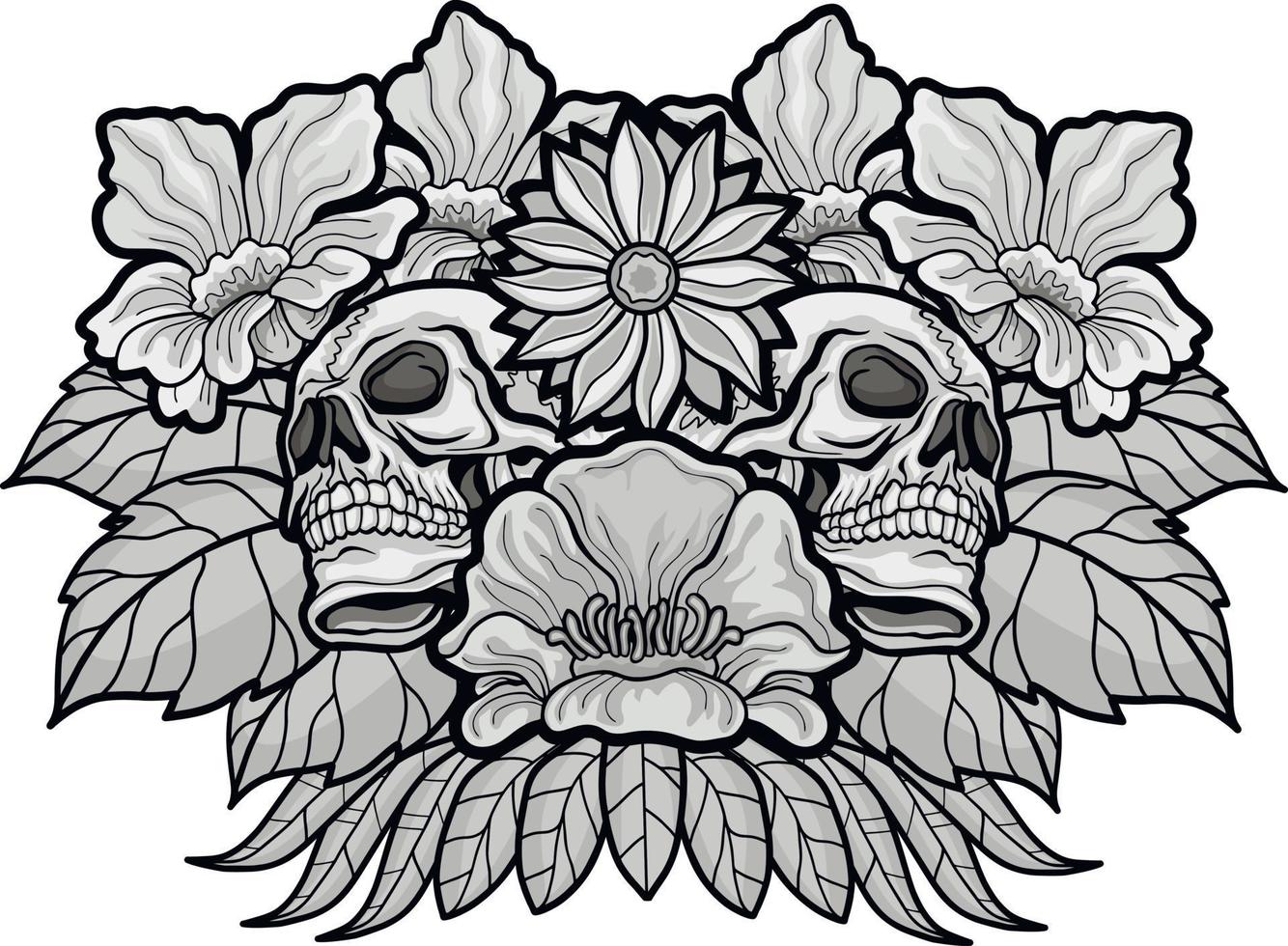 cartel gótico con calavera y flores, camisetas de diseño vintage grunge vector