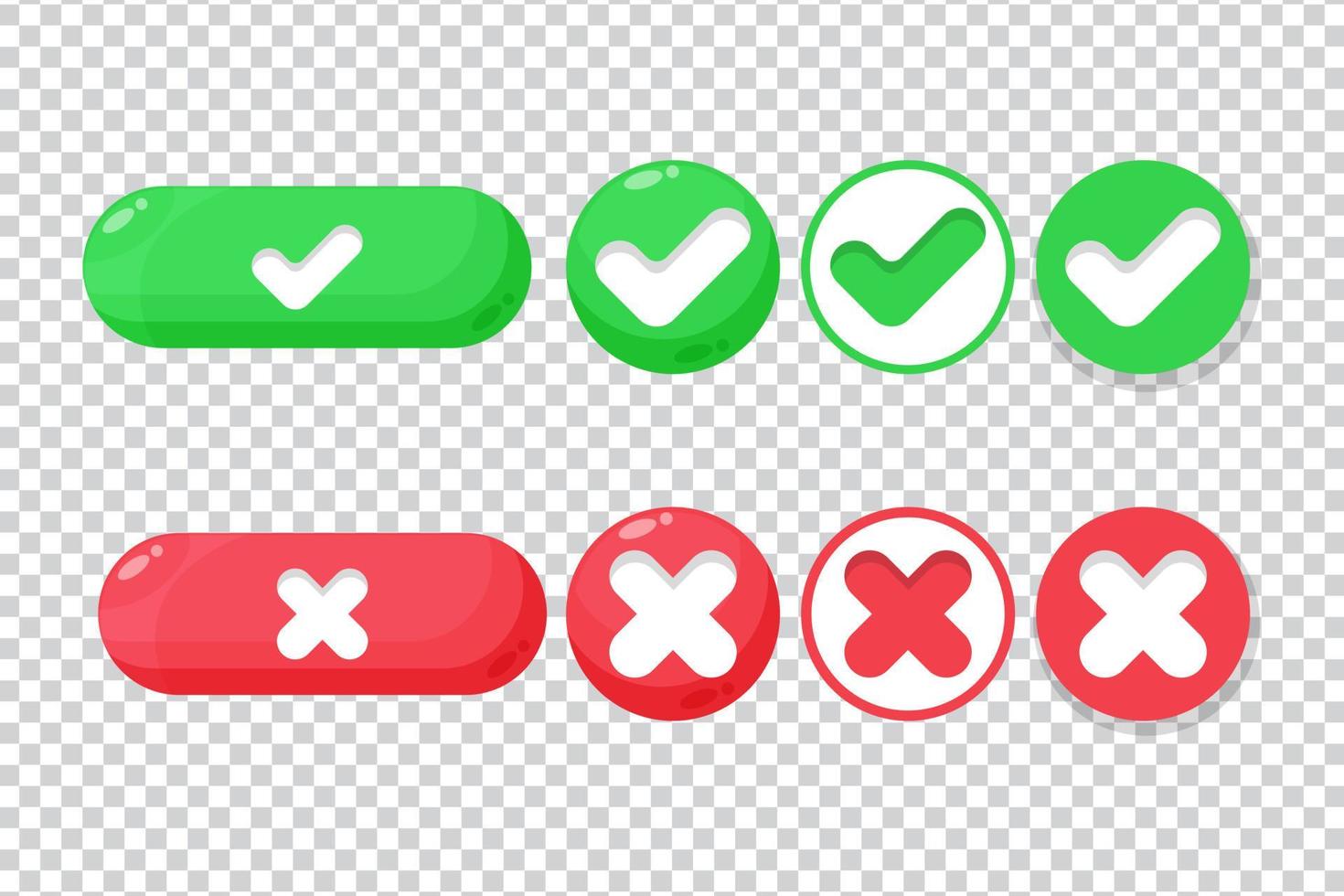 mark and cross buttons set on blank background vector