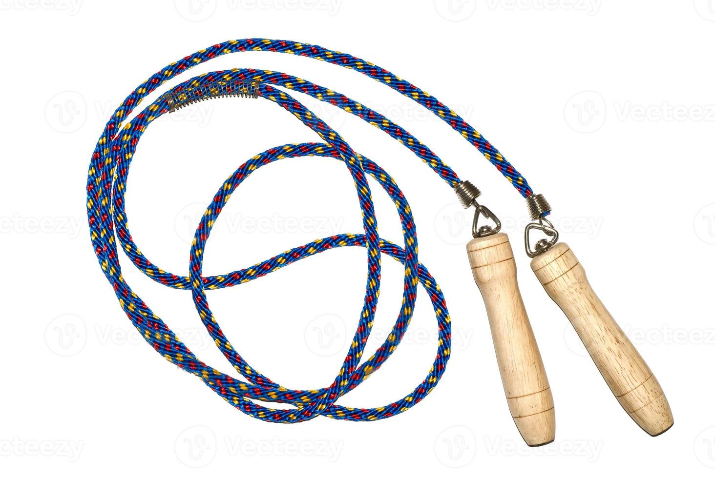 Colorful rope and wooden handle of Jumping rope photo