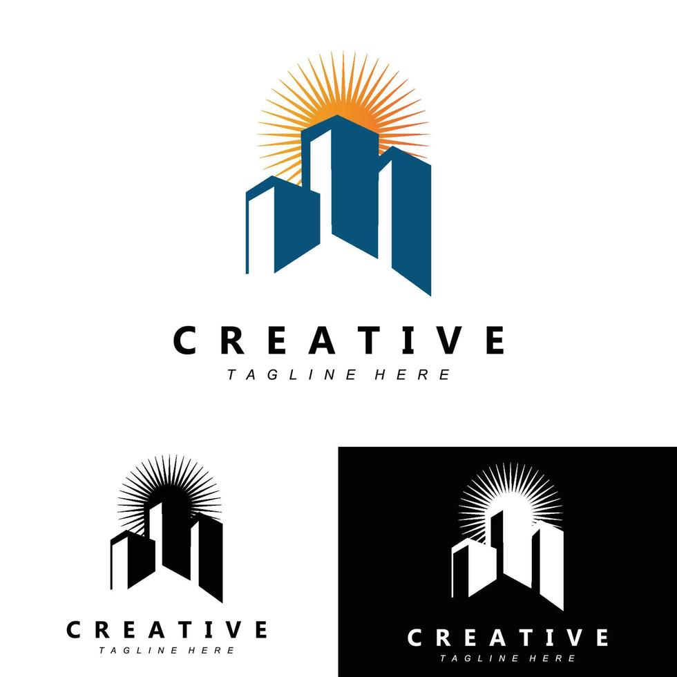 Urban building construction logo icon symbol, house, apartment, city view vector