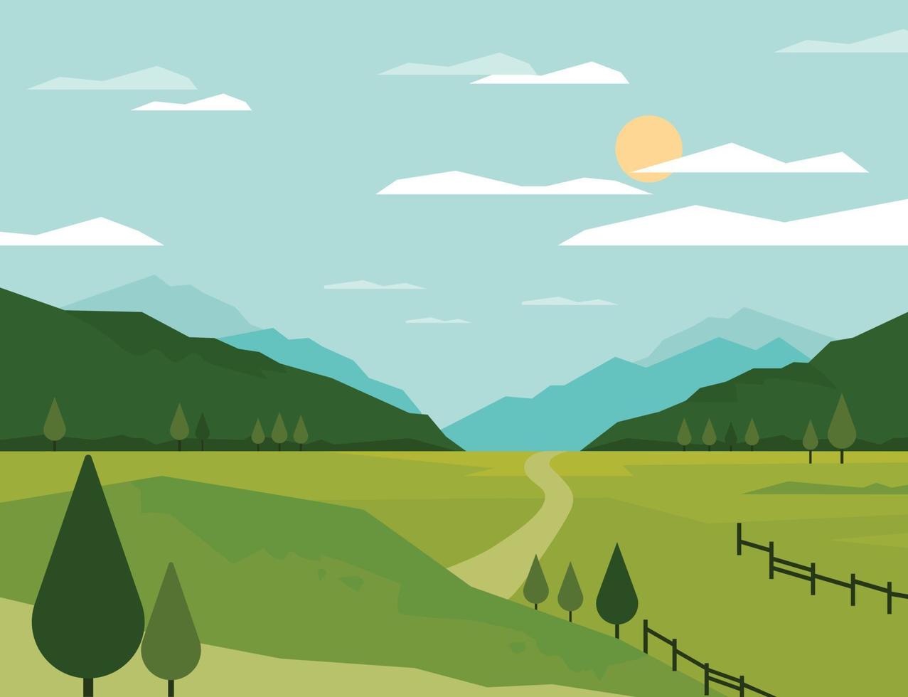 Natural landscape with wide meadows. flat design style vector illustration.