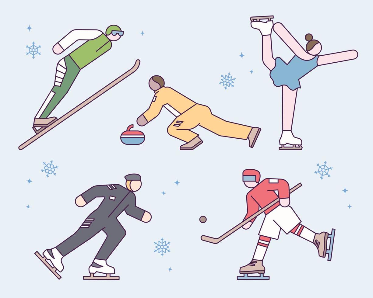 Winter Olympic Games and Sports Athletes. flat design style vector illustration.