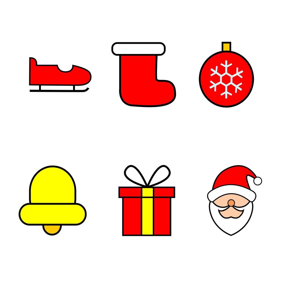 6 sets of flat and colorful christmas icon designs vector
