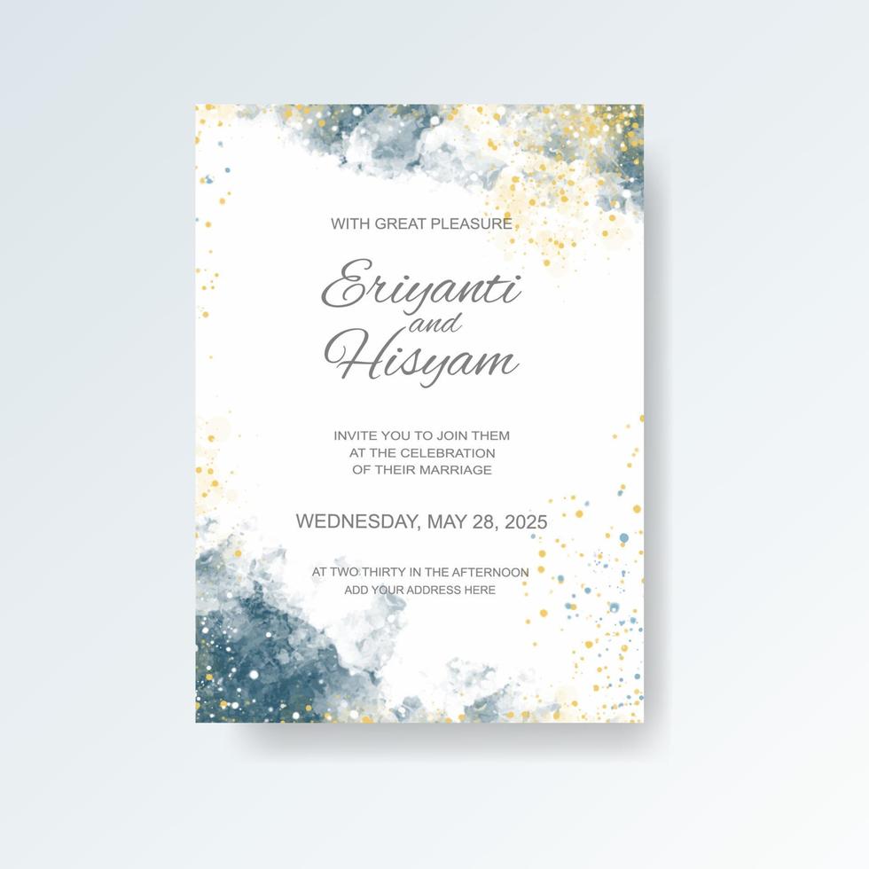 Watercolor wedding invitation card. Beautiful wedding card watercolor with splash. vector