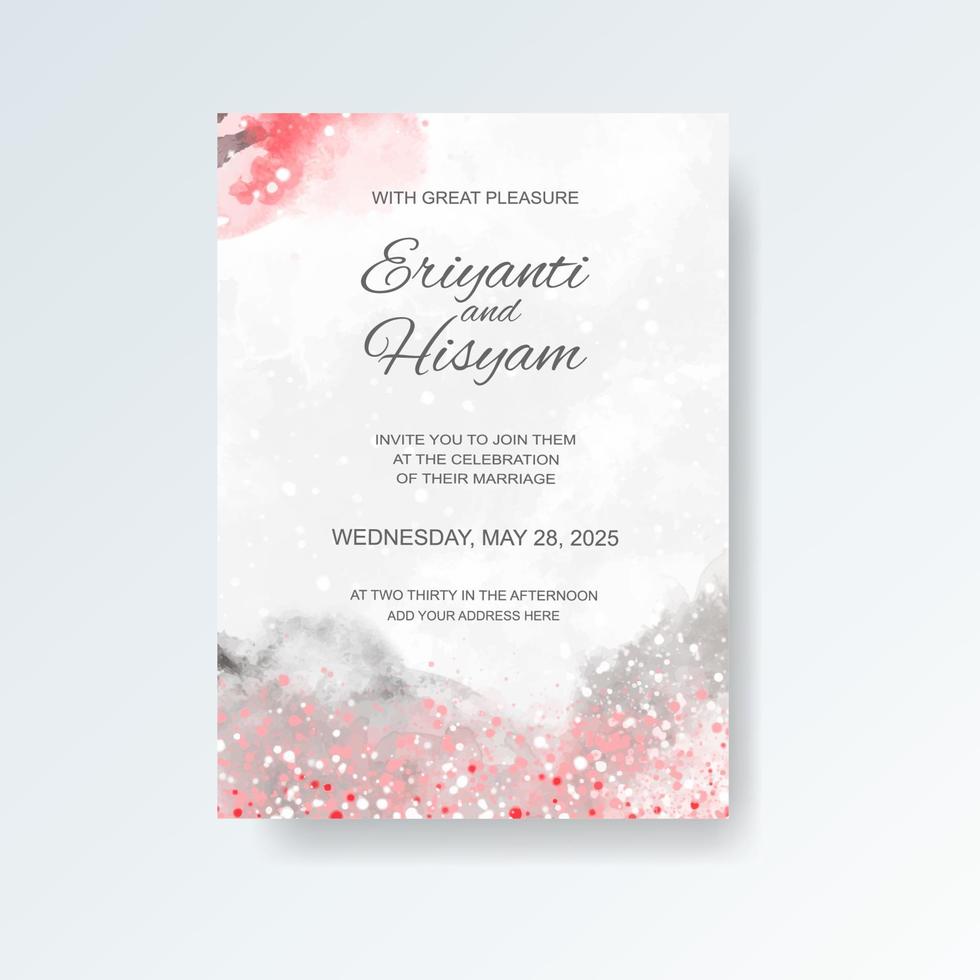 Watercolor wedding invitation card. Beautiful wedding card watercolor with splash. vector