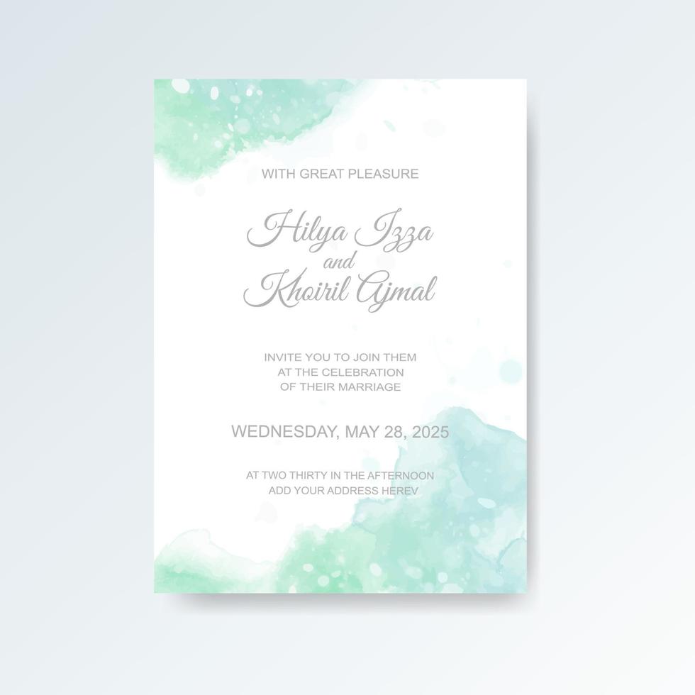 Watercolor wedding invitation card. Beautiful wedding card watercolor with splash. vector