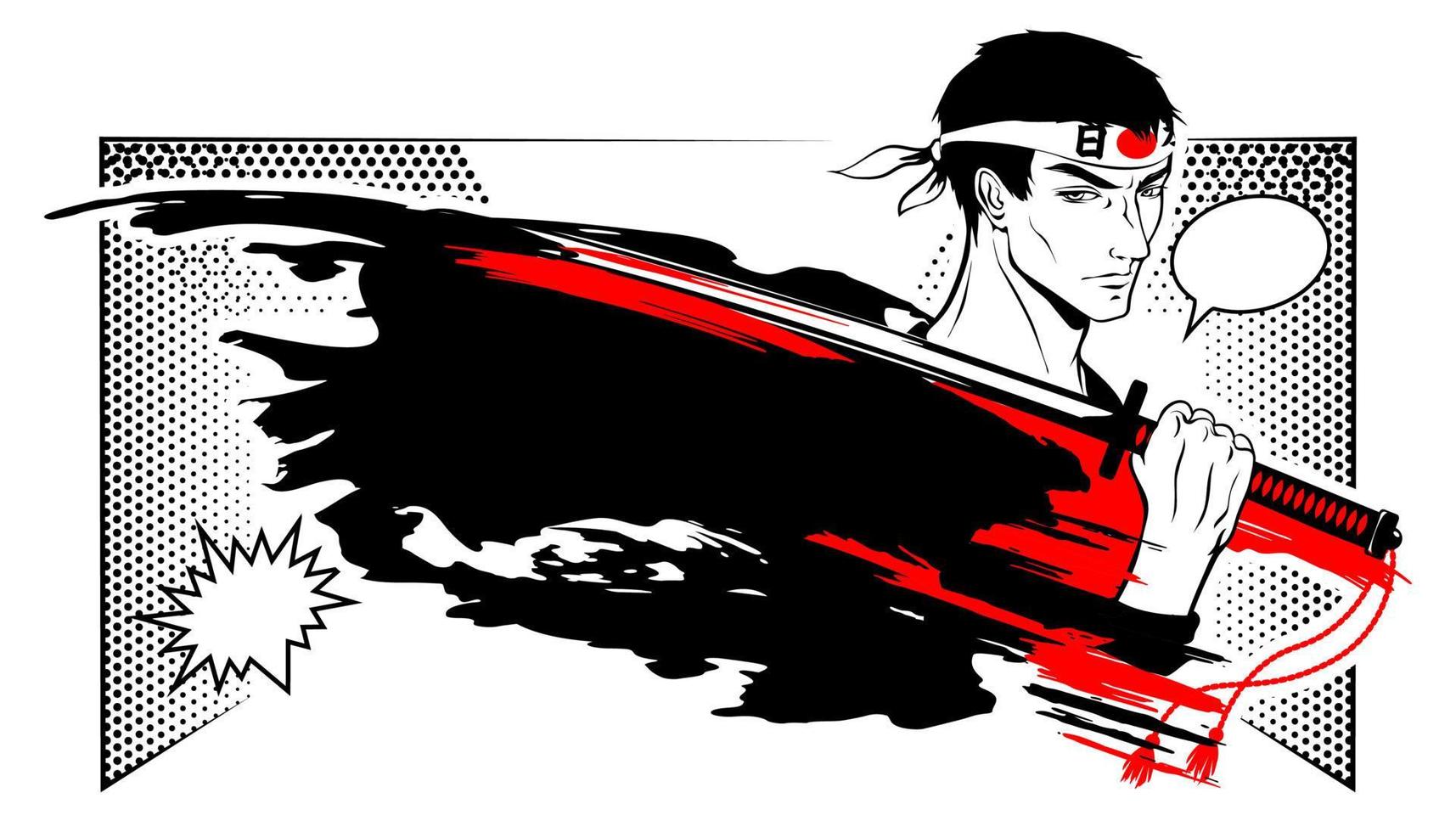 Warrior, a samurai holds a katana on his shoulder. Manga style illustration. vector