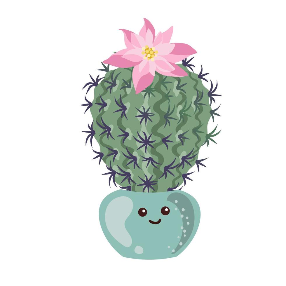 Cute kawaii cactus in pots. vector