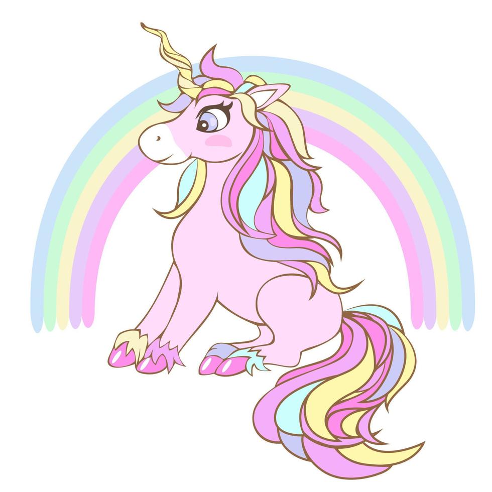 Cute unicorn with a rainbow. vector