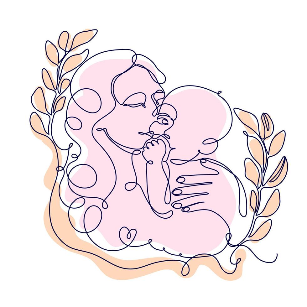 Mother holding baby, illustration of happy motherhood, childbirth. vector