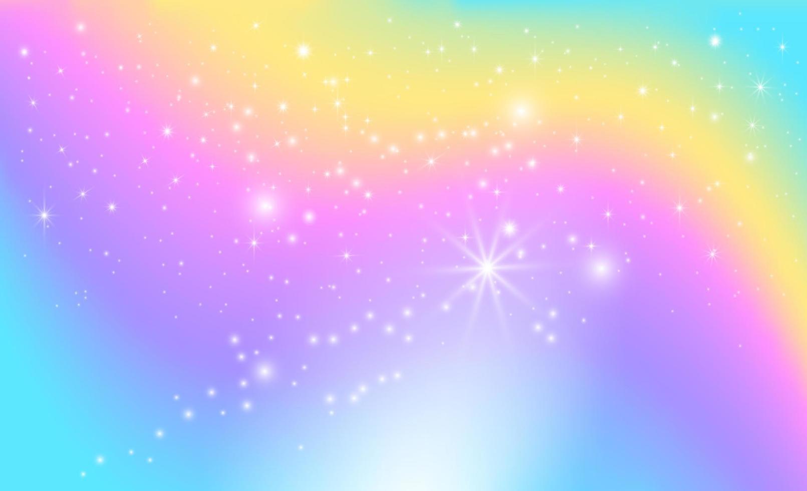 Fondo de fantasía del cielo mágico del arco iris con estrellas brillantes. vector