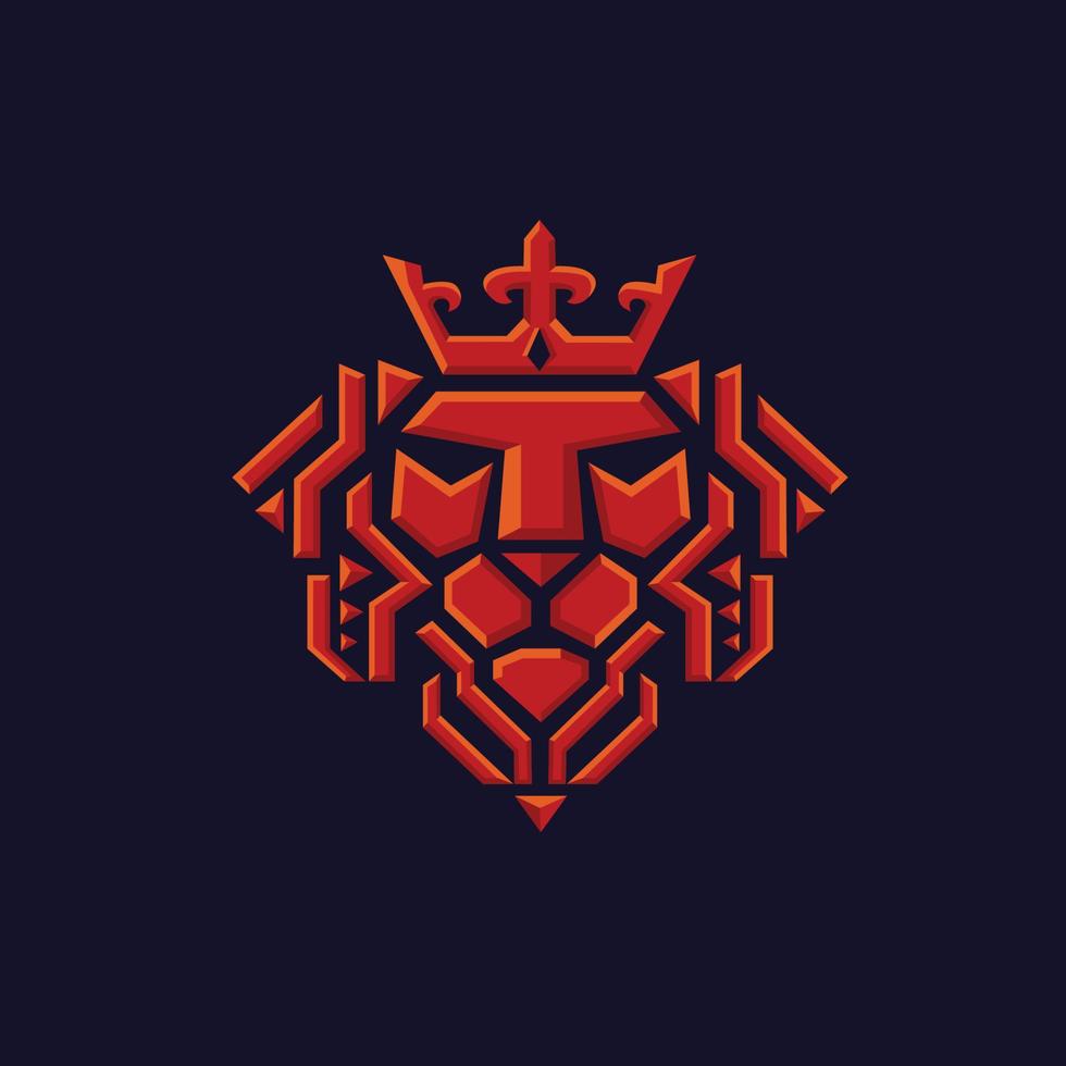 león con corona vector de tecnología geométrica