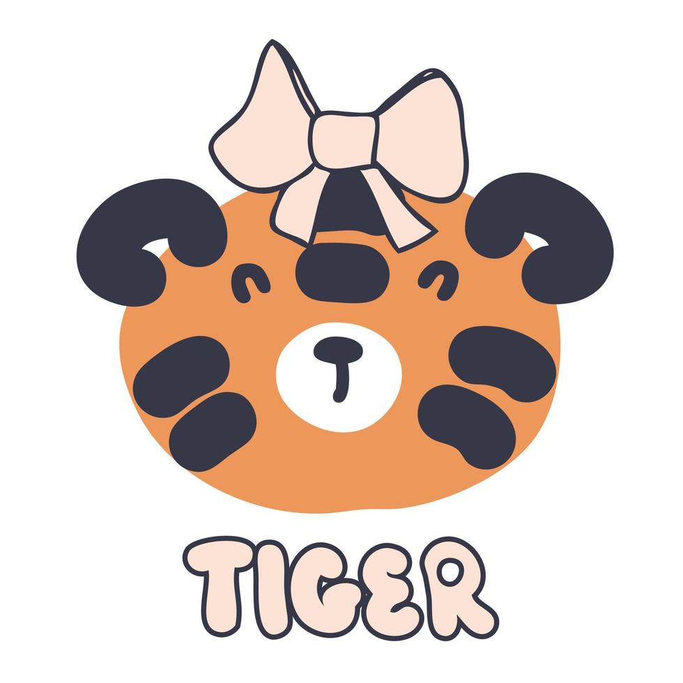 Hand drawn tigress girl with a bow. vector