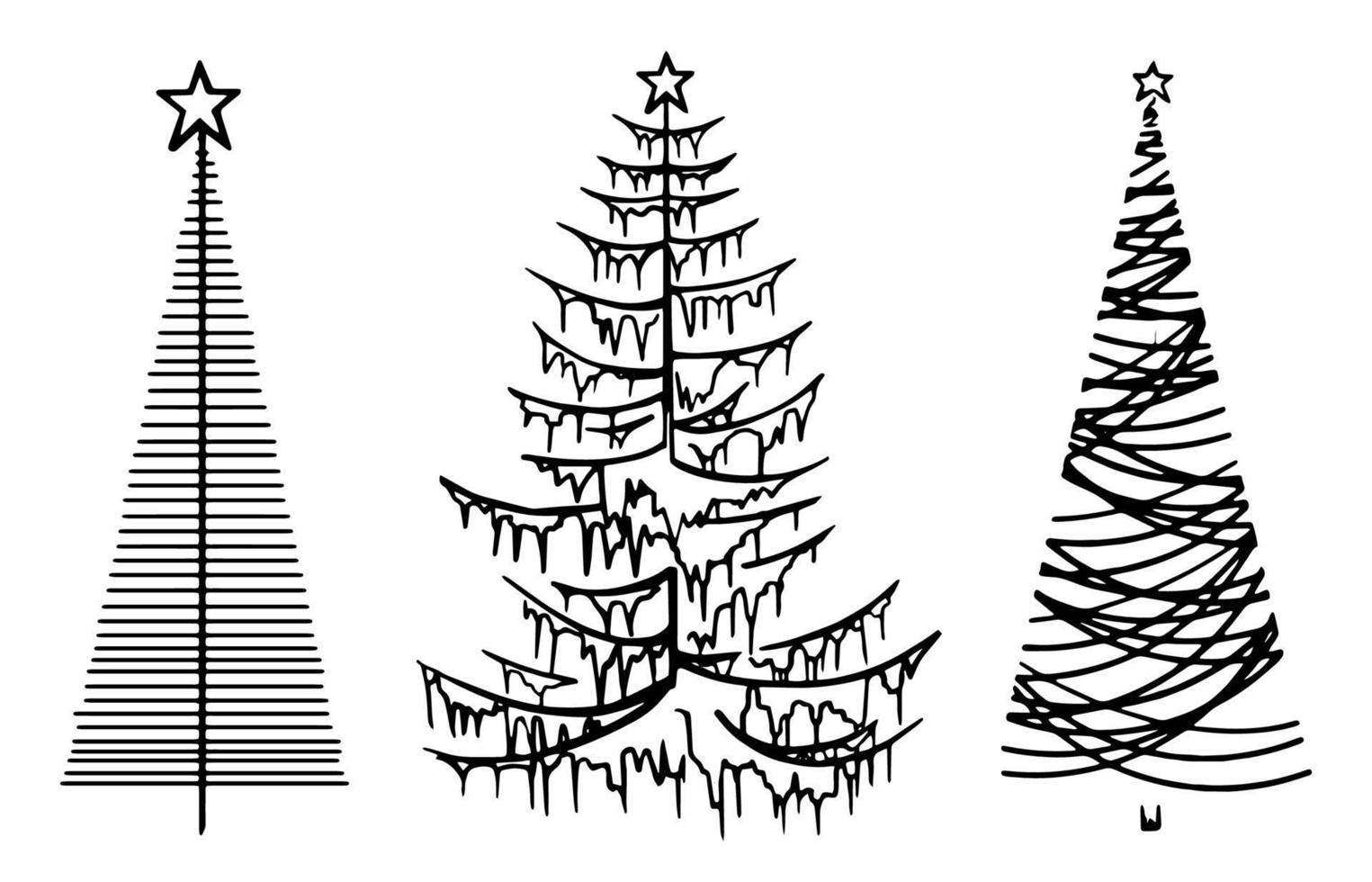 Establecer bosquejo estilizado de árbol de Navidad. ilustración para el año nuevo. Aislado en un fondo blanco. vector