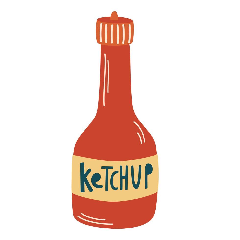 Bottle of ketchup. Tomato ketchup sauce. For restaurants cafes recipes and menus. Vector illustration cartoon icon isolated on white.