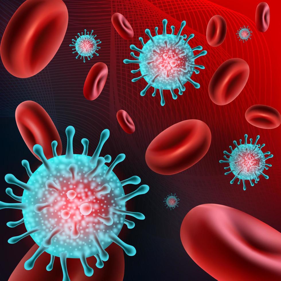 Medical background with bloodstream viruses and red blood cells. Vector illustration.