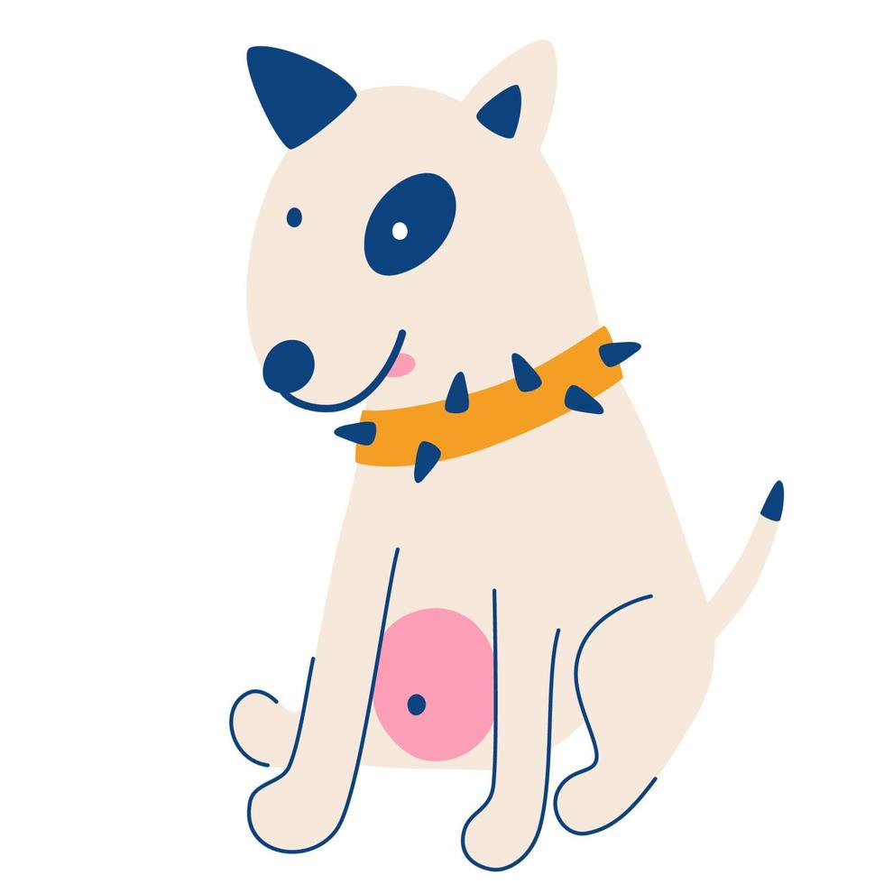 Cute bull terrier. Hand draw dog. Pet. Vector cartoon illustration. Isolate on a white background.