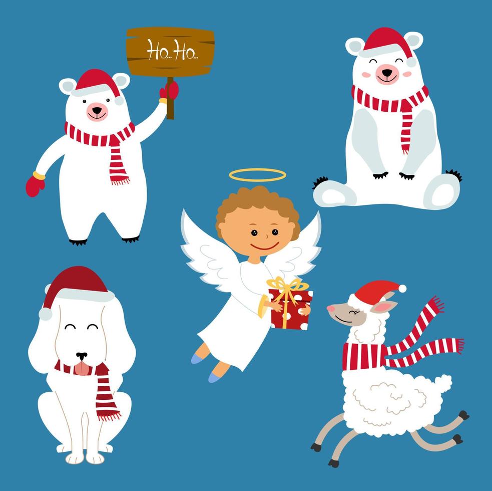 Collection of christmas angel and animals vector