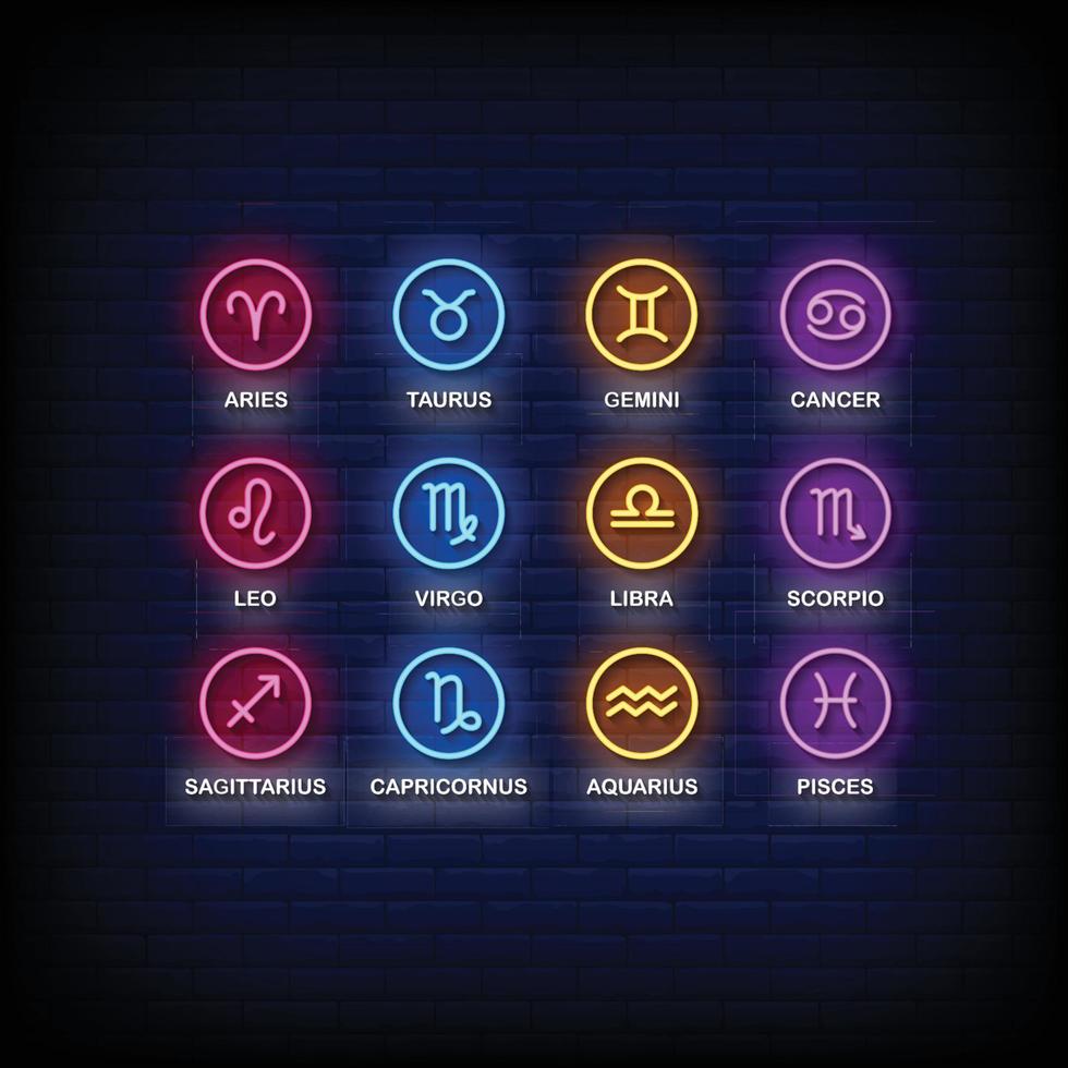 Zodiac Neon Signs Style Text Vector