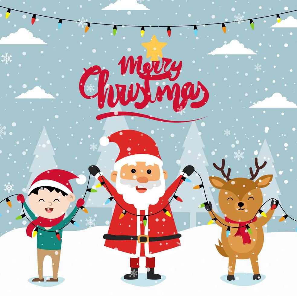 Merry Christmas cartoon cute illustration. vector