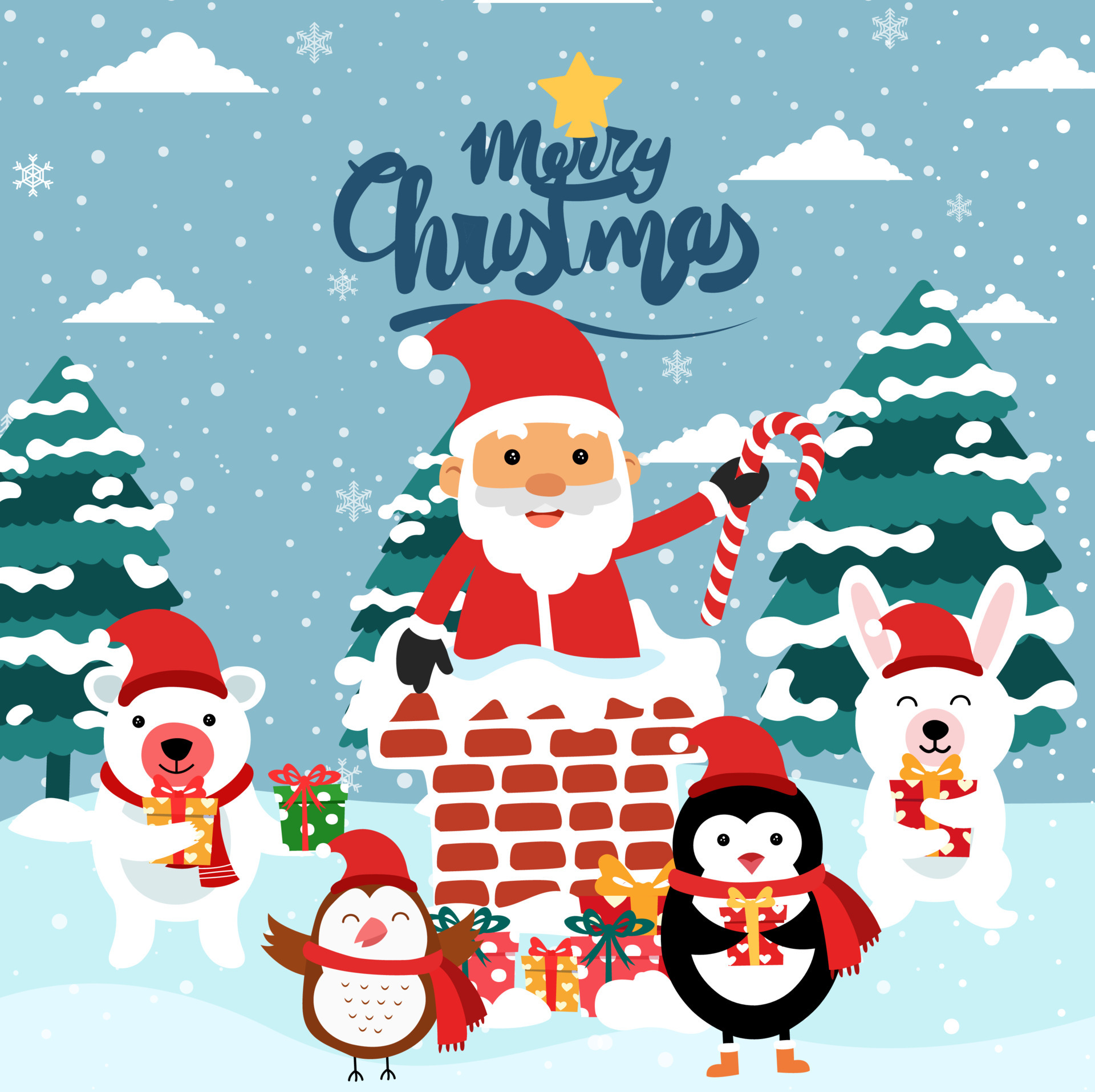 Merry Christmas cartoon cute illustration. 4154439 Vector Art at Vecteezy