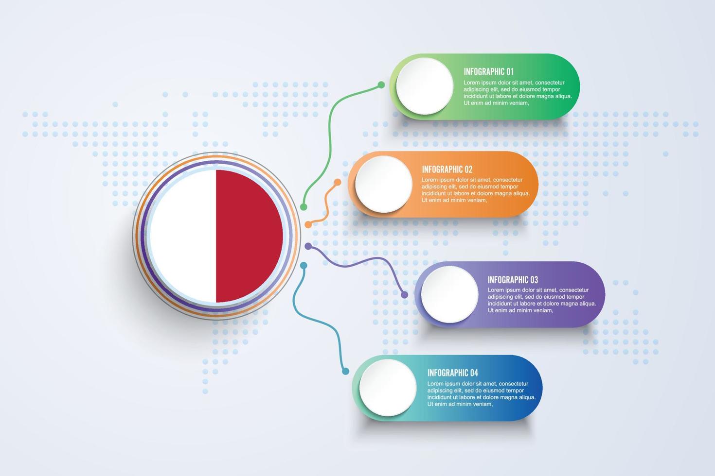 Bandera de malta con diseño infográfico aislado en el mapa del mundo de puntos vector