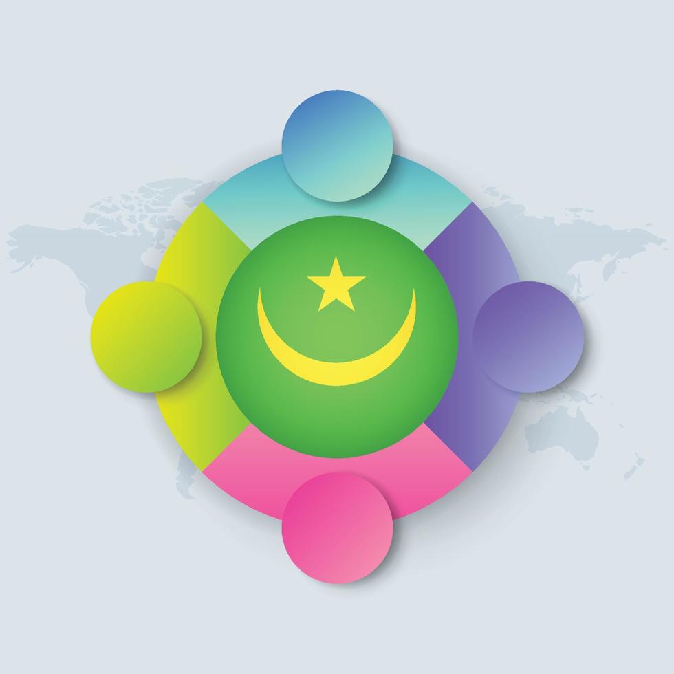 Mauritania Flag with Infographic Design isolated on World map vector