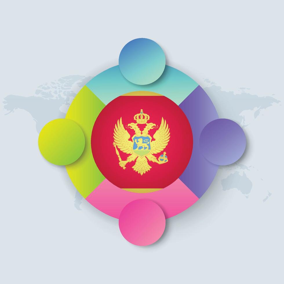 Montenegro Flag with Infographic Design isolated on World map vector