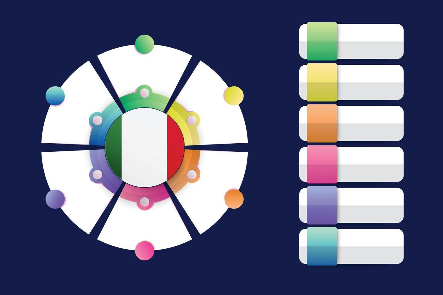 bandera de italia con diseño infográfico incorporado con forma redonda dividida vector