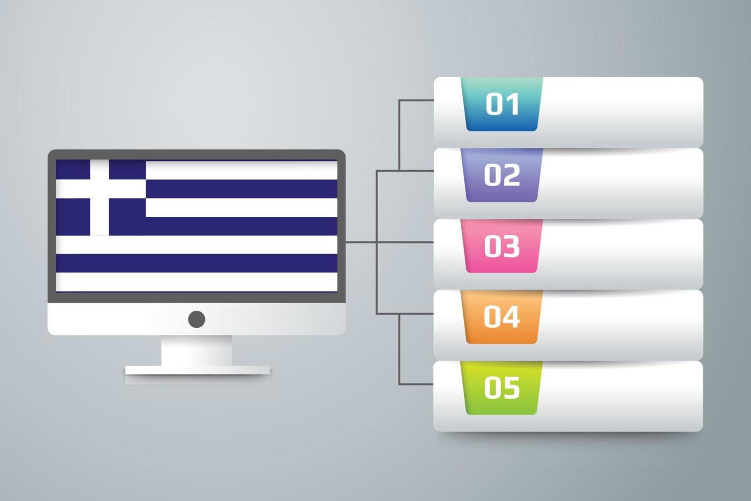 Greece Flag with Infographic Design Incorporate with Computer Monitor vector