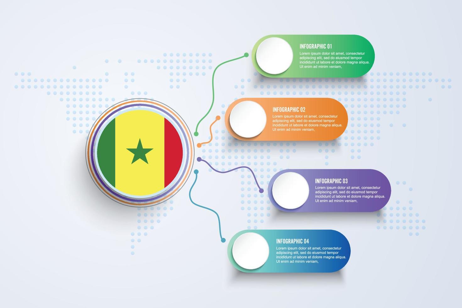 Senegal Flag with Infographic Design isolated on Dot World map vector