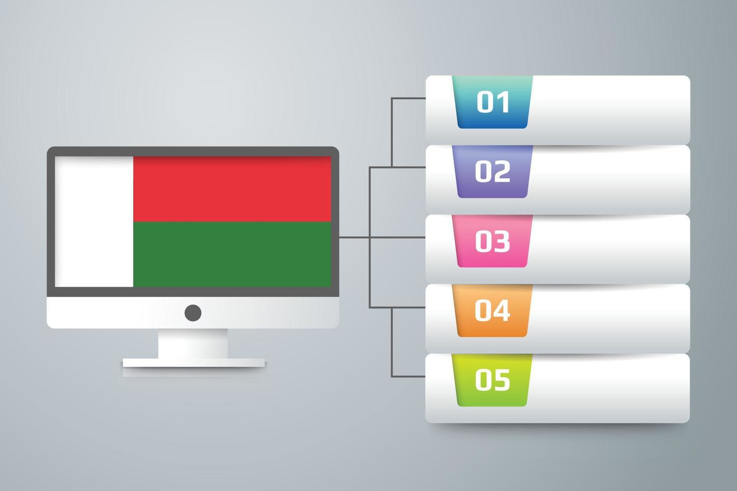 Madagascar Flag with Infographic Design Incorporate with Computer Monitor vector