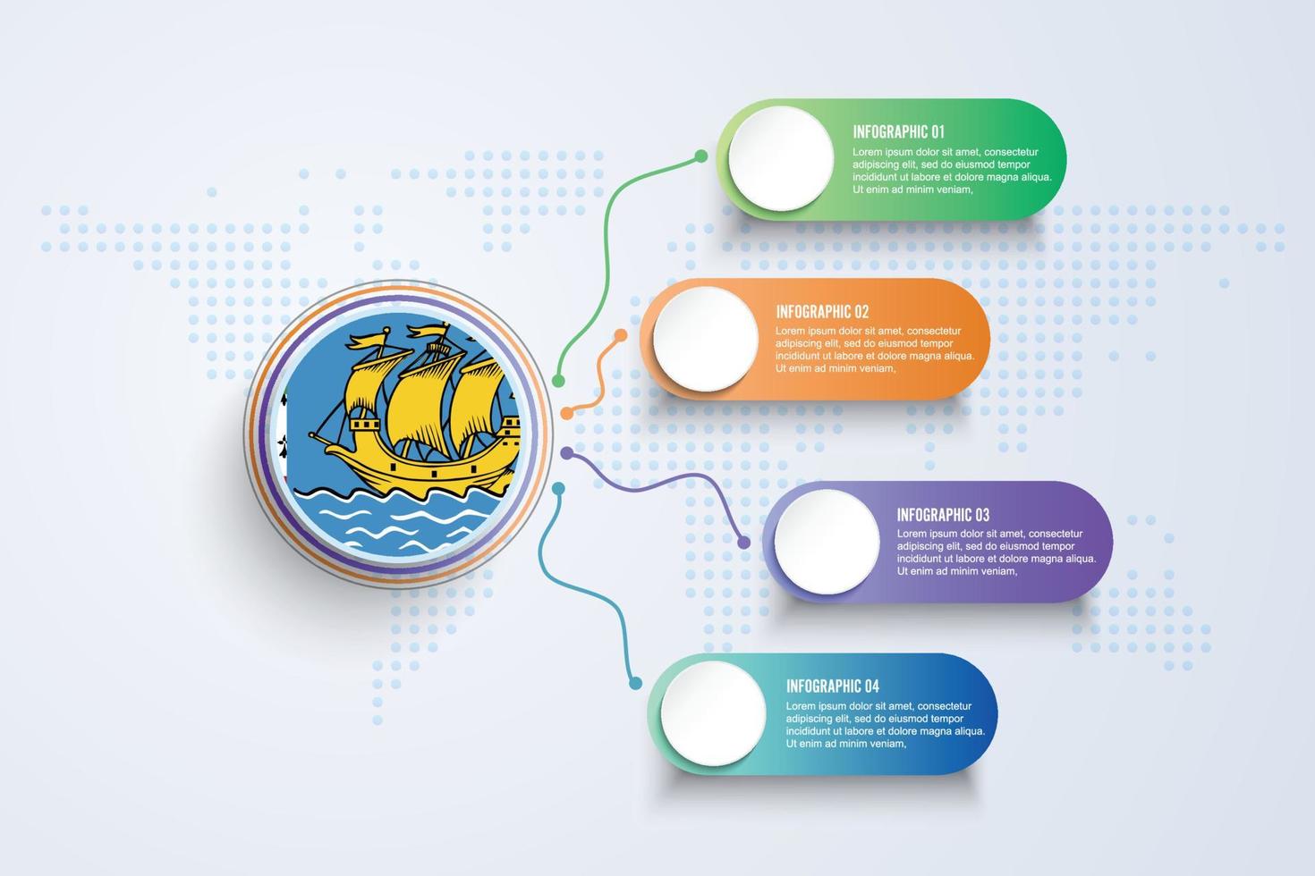 Saint Pierre and Miquelon Flag with Infographic Design isolated on Dot World map vector