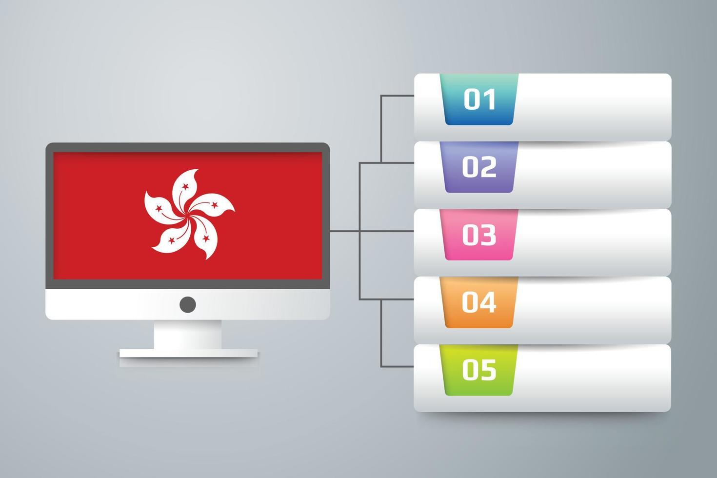 bandera de hong kong con diseño infográfico incorporado con monitor de computadora vector