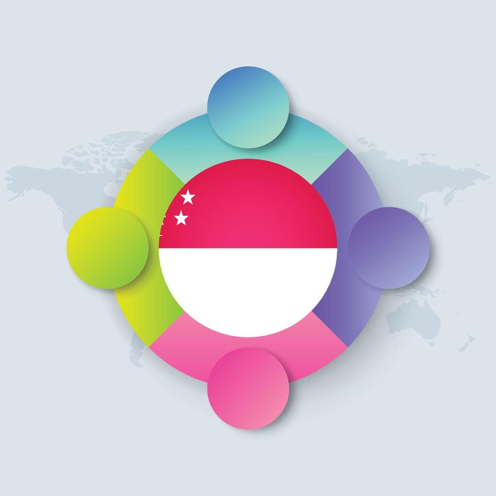 Bandera de Singapur con diseño infográfico aislado en el mapa del mundo vector