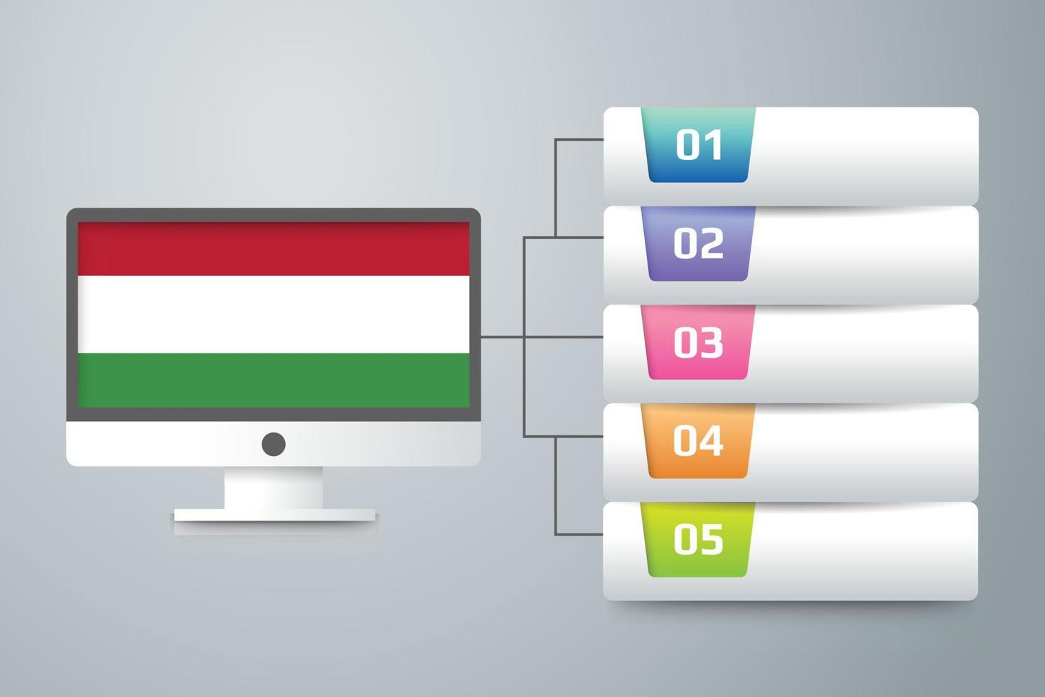 Bandera de Hungría con diseño infográfico incorporado con monitor de computadora vector