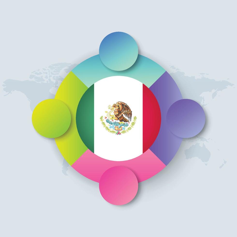 Mexico Flag with Infographic Design isolated on World map vector