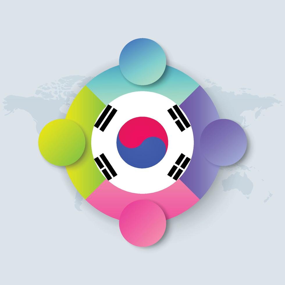 bandera de corea del sur con diseño infográfico aislado en el mapa del mundo vector