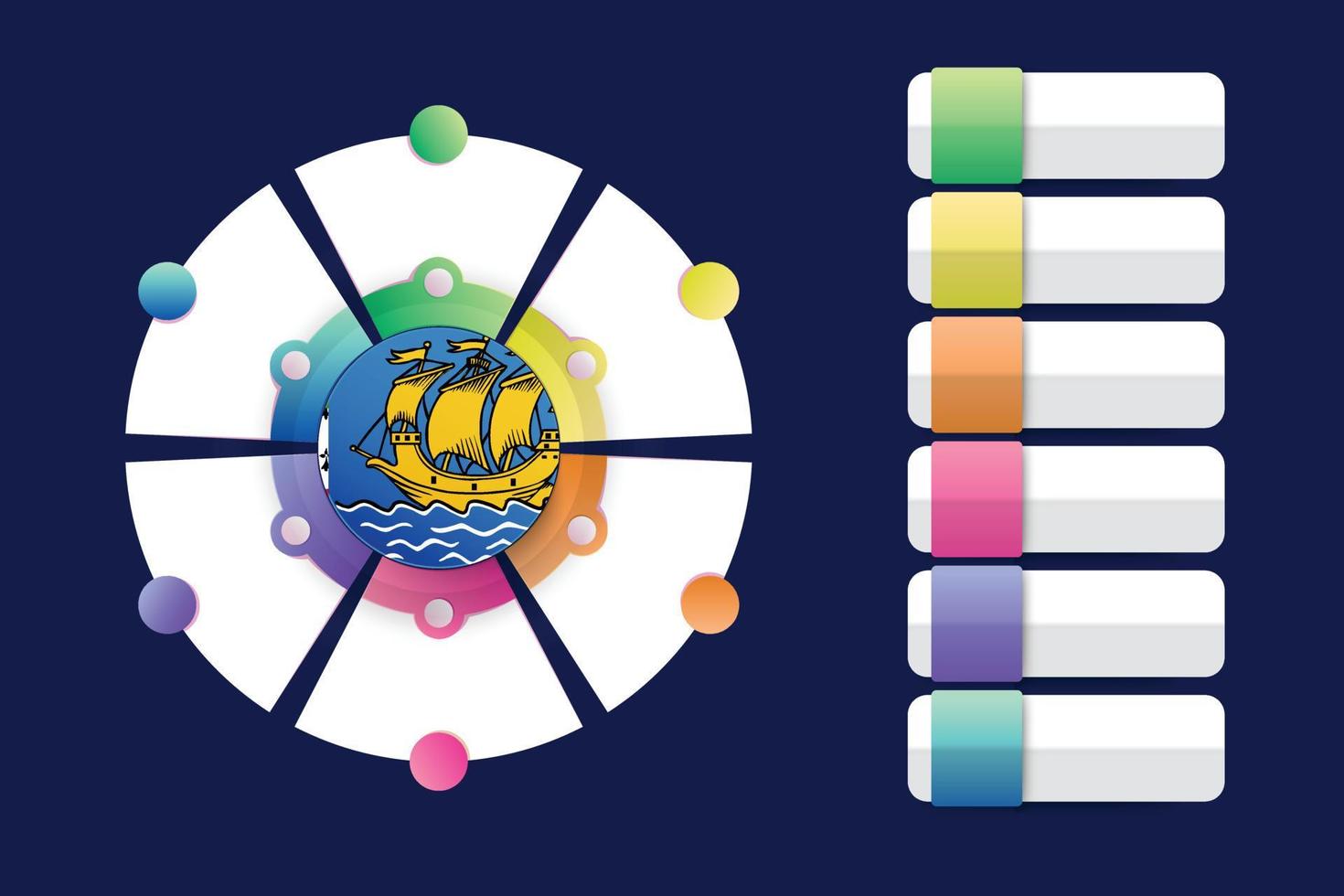 bandera de san pedro y miquelón con diseño infográfico incorporado con forma redonda dividida vector