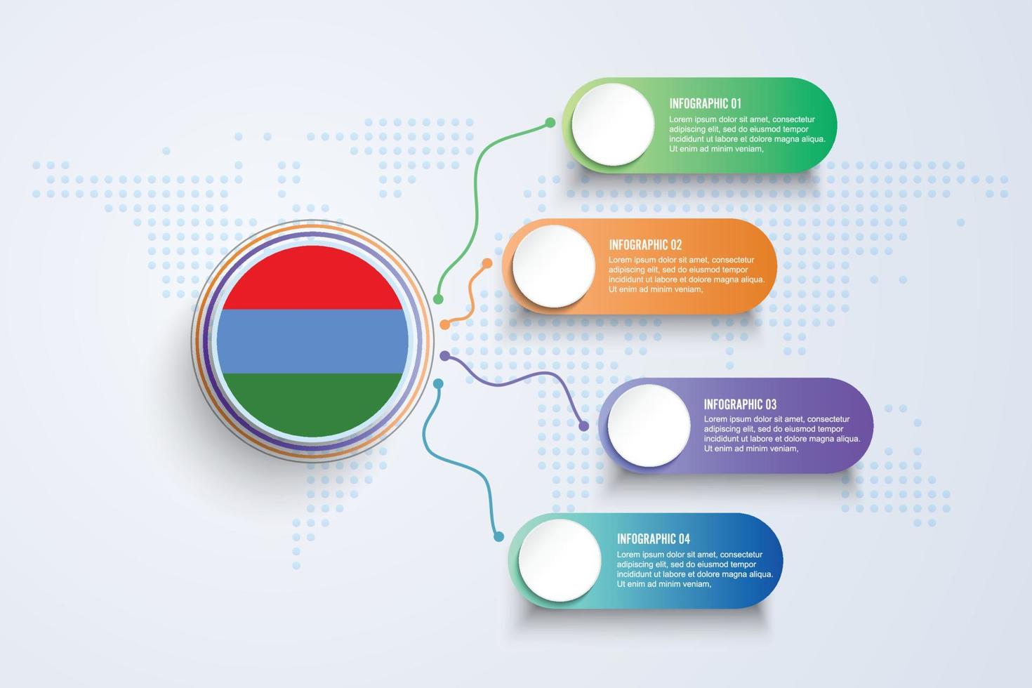 Karelia Flag with Infographic Design isolated on Dot World map vector