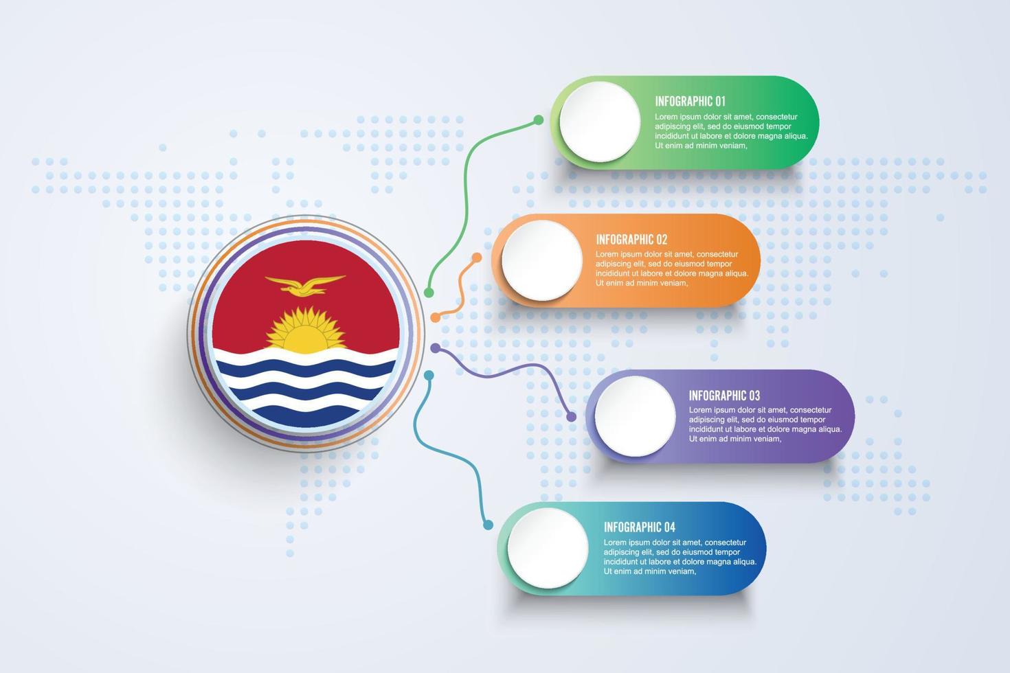 Kiribati Flag with Infographic Design isolated on Dot World map vector