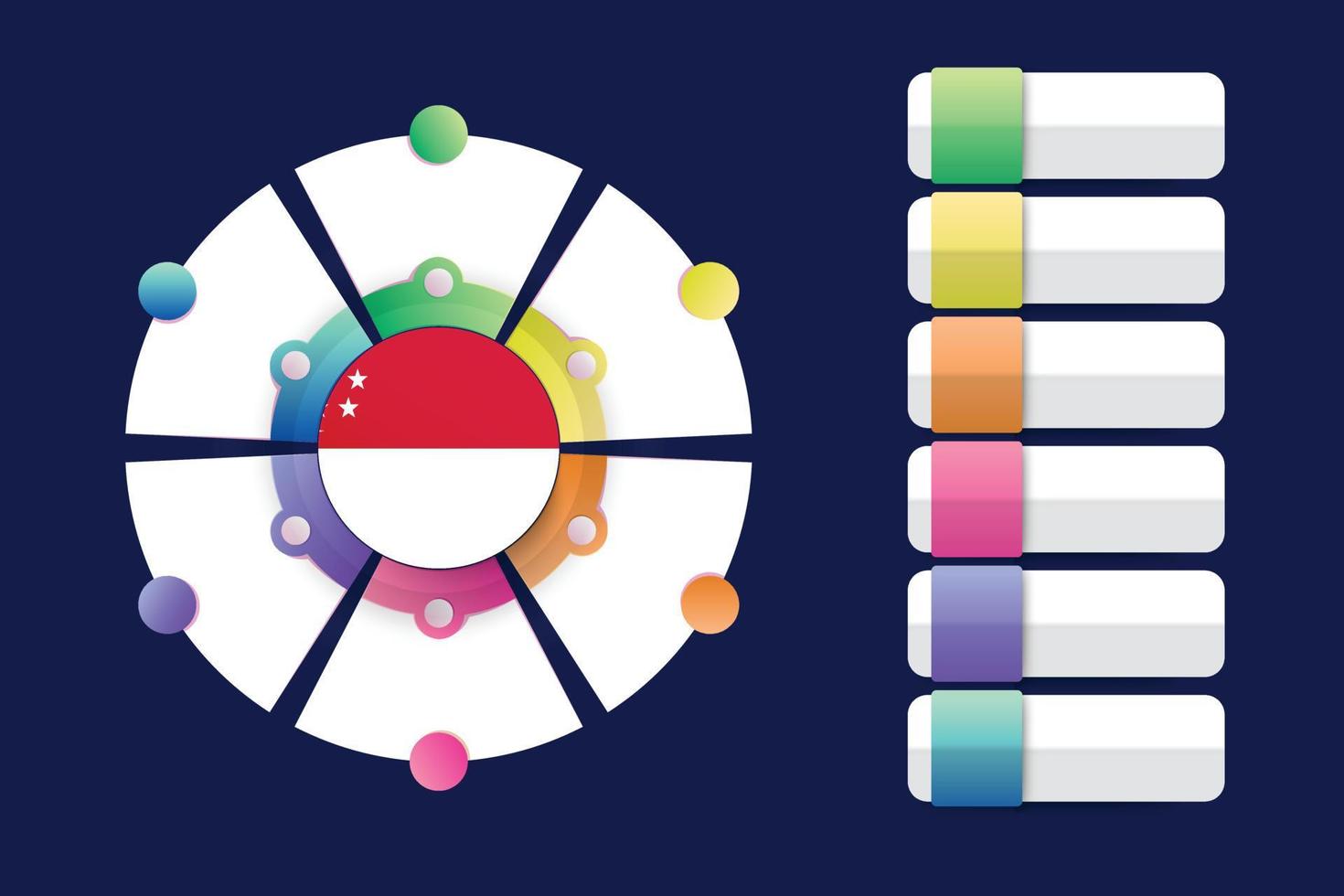 Bandera de Singapur con diseño infográfico incorporado con forma redonda dividida vector