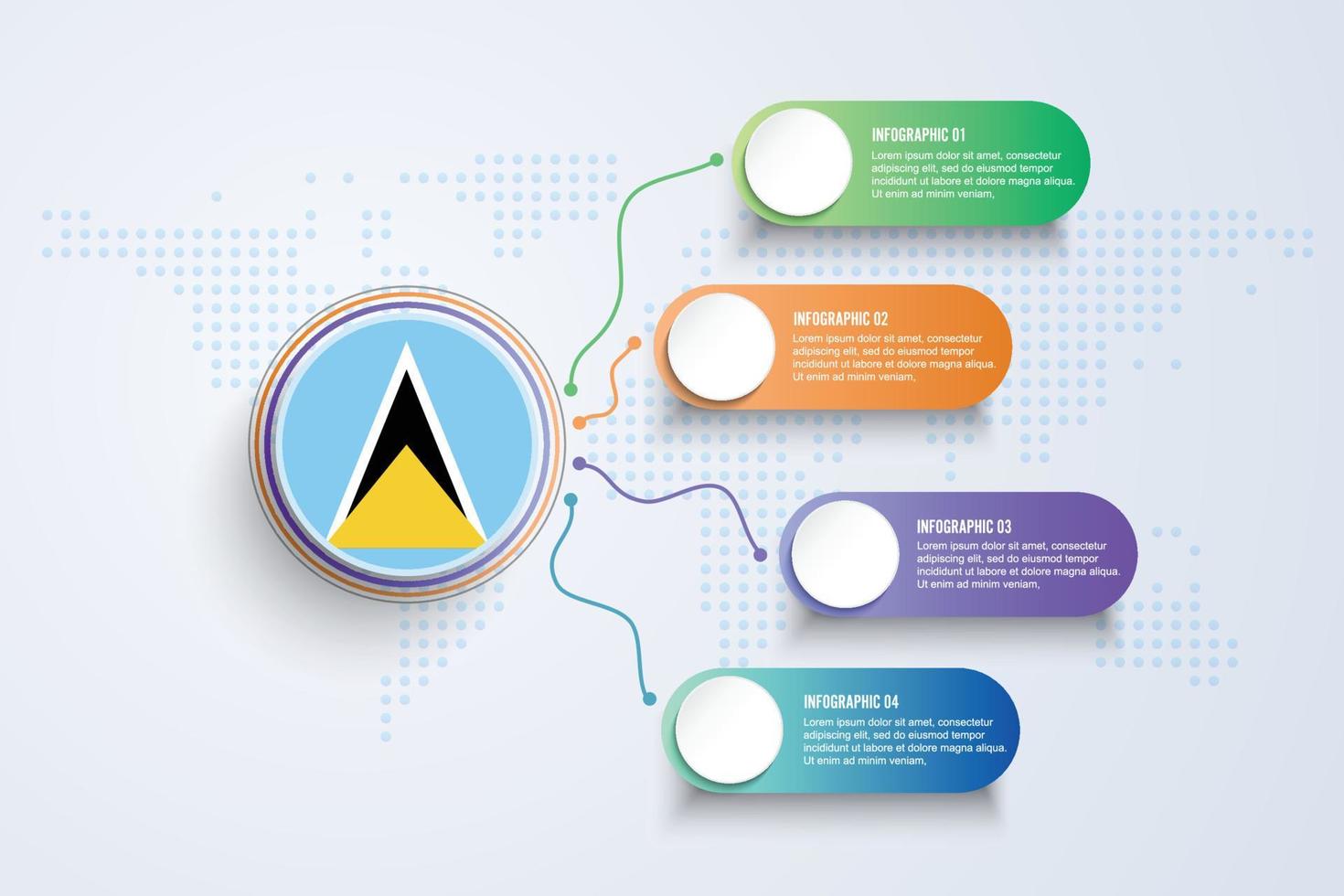 Saint Lucia Flag with Infographic Design isolated on Dot World map vector