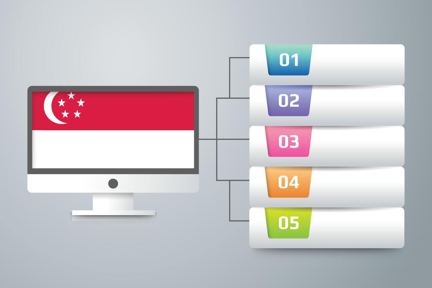 Bandera de Singapur con diseño infográfico incorporado con monitor de computadora vector